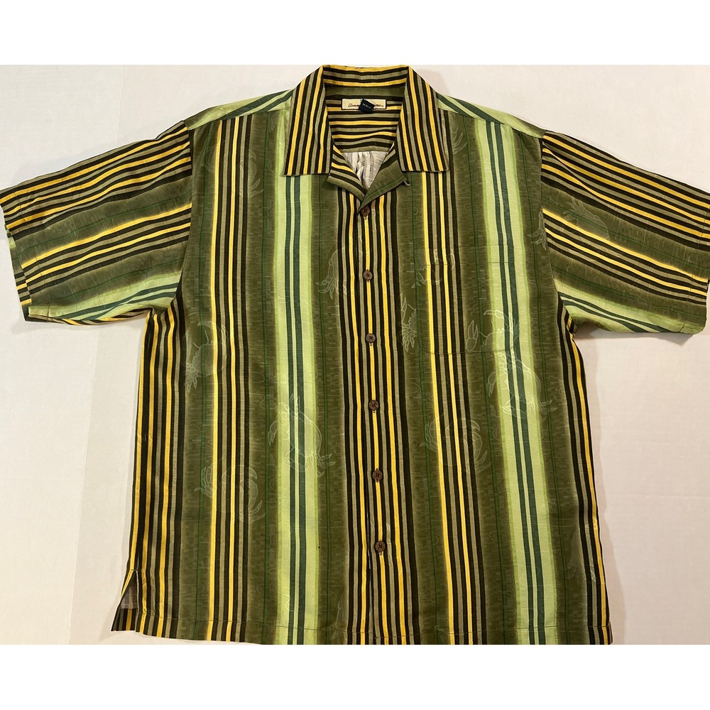 Tommy Bahamas 100% Silk Short Sleeve‎ Button Up Shirt Men's Large